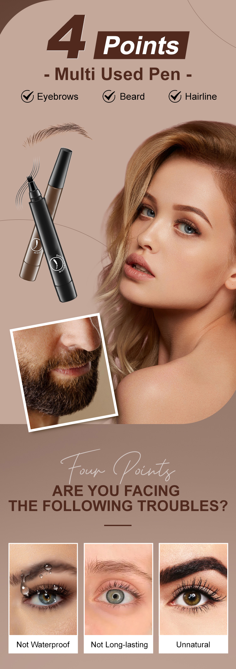 🔥Waterproof Four-tip Beard and Eyebrow Pen✨